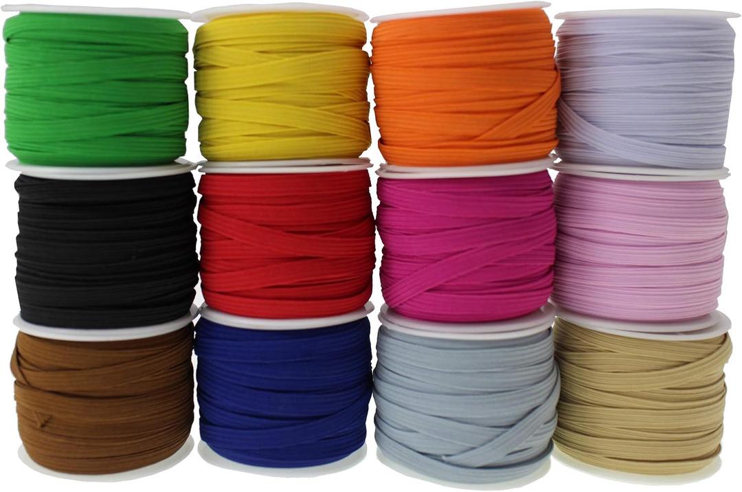 Assorted-Color Elastic Band for Sewing - 180 Yards 1/4 Inch Stretch Bands for Clothes, Waistband Elastic, Bias Tape, Crochet Accessories - Thin Elastic Cord & Straps for Crafts & DIY Projects