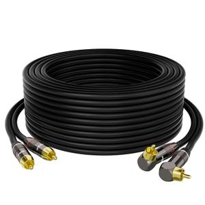 RCA Cable 10 FT, 90 Degree Right Angle 2RCA to 2RCA Stereo Audio Cable, Zinc Alloy Shell, Gold-Plated Plug, 2 RCA Audio Cord, for Home Theater, Subwoofer, HDTV, Amplifier, Hi-Fi System, Car, Speaker