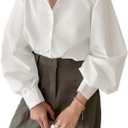GORGLITTER Women's Oversized Button Down Shirts Casual Dressy Bishop Long Sleeve Shirt Business Office Formal Tops (White, M)