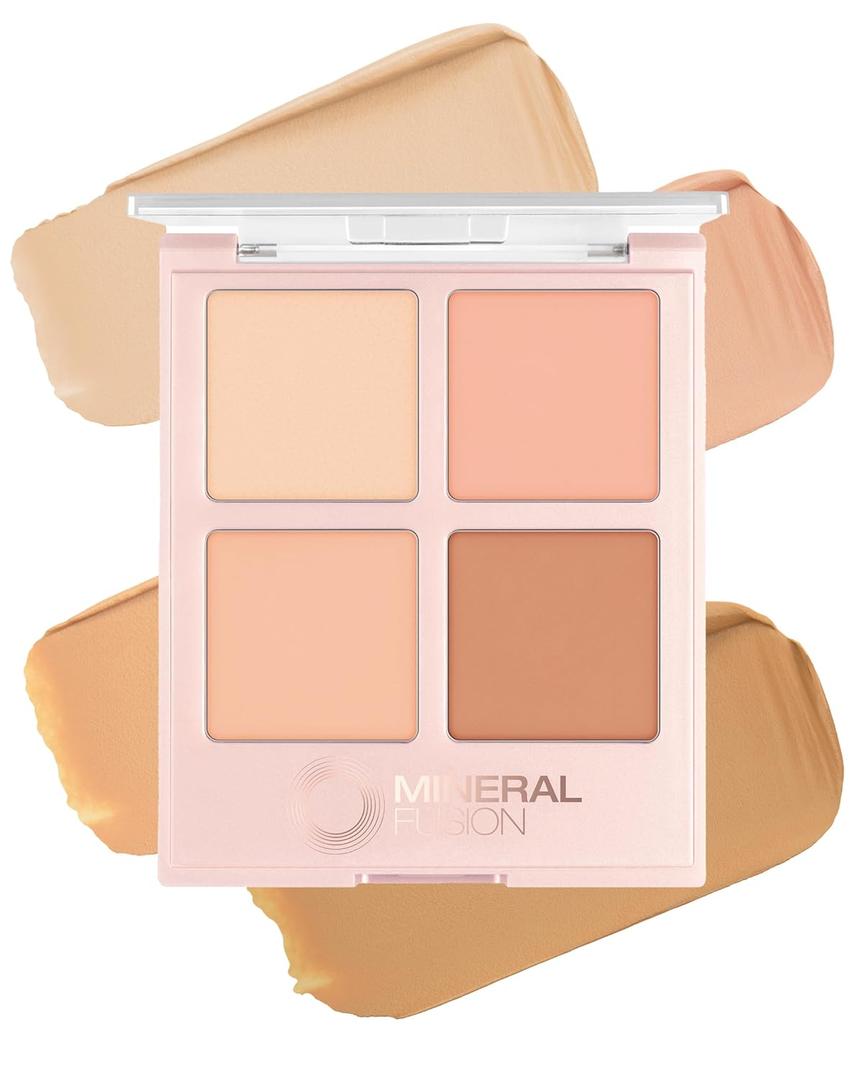 Mineral Fusion Makeup Cream Concealer Eye Palette Quad - 4 Light to Neutral Shades - Indulgence - Blemish Concealer & Under Eye Brightener - With Vitamin C & E - Hypoallergenic