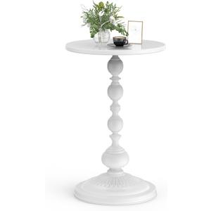 Side Table - Small Round Metal Accent Table for Living Room, Bedroom, Office - Modern Matte Black Pedestal Coffee Table for Small Spaces - 21" Height, Compact Drink Table for Sofa, Corners (White)