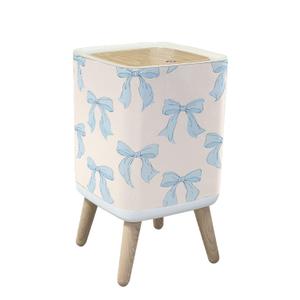 Trash Can with Lid Seamless pattern cute blue bows Trendy hair braiding accessory Hand Garbage Can Rectangular Waste Bin Press Cover Dog Proof Wastebasket for Kitchen Bathroom Living Room Nursery