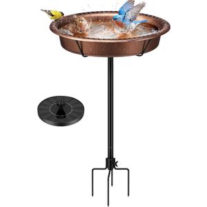 Oval Bird Bath with Solar Fountain for Outside, Weather-Resistant ABS Birdbath Bowl with Solar Powered Pump, Metal Ground Stake for Outdoor, Garden, 1.3 Gallons, Bronze