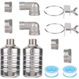 2 Set Water Float Valve Kit, Stainless Steel Leak-Proof Automatic Water Level Control Float Valve 1/2" Male Thread Shut off Valves for Fish Tank Pool Livestock Trough Distiller