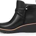 Athlefit Women's Wedge Ankle Boots Fashion Platform Lug Sole Buckle Short Booties with Side Zipper (6, Black)