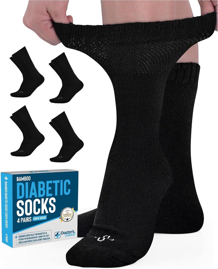 Doctor's Select Bamboo Viscose Diabetic Socks Women - 4 Pairs Crew Womens Diabetic Socks Size 6-9 (L)