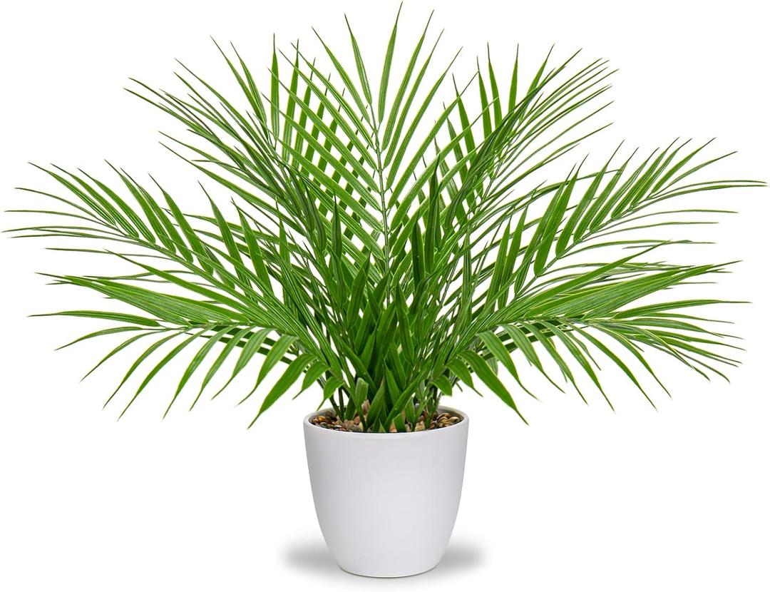 Briful Fake Plant 15 Artificial Palm Plant in White Pot Real Touch Faux Tropical Palm Tree Houseplant for Home Indoor Living Room Tabletop Balcony Decorations