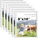 8x10 Picture Frame Set of 6, 100% Solid Wood Photo Frames with HD Shatter-Resistant Plexiglass, Wall Hanging & Tabletop Display, White