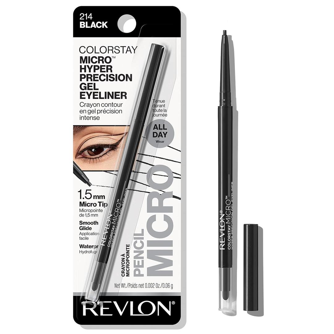 Revlon Gel Eyeliner, ColorStay Micro Hyper Precision Eye Makeup with Built-in Smudger, Waterproof, Stocking Stuffer for Women, 214 Black, 0.002 oz