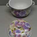 Retro Flower Enamel Stockpot with Lid,Stockpots for Cooking (5L-Blue Rose) (Multi Rose-5QT)