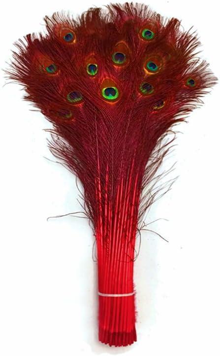 Feather Store - 10 Real Dyed Peacock Eye Feathers 30-35" - Perfect for Crafts, Weddings, Halloween, Home Decor, Peacock Feathers for Vase, Peacock Feather Decorations, and More - Red