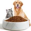 SAMAH White Marble Dog Bowl, Non-Slip Non-Tipping Heavy Dog Food Bowl, Large Weighted Stone Dish, Natural Marble Pet Water Bowl, Easy to Clean, Perfect Gift for Cat & Dog Lovers, Holds 6 Cups(6 lbs)