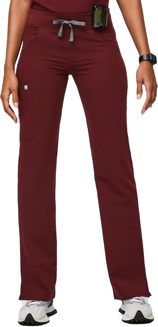 FIGS Kade Cargo Scrub Pants for Women  Classic Fit, Straight Leg, 4 Pockets, Yoga Waistband, Anti-Wrinkle (X-Large, Burgundy)