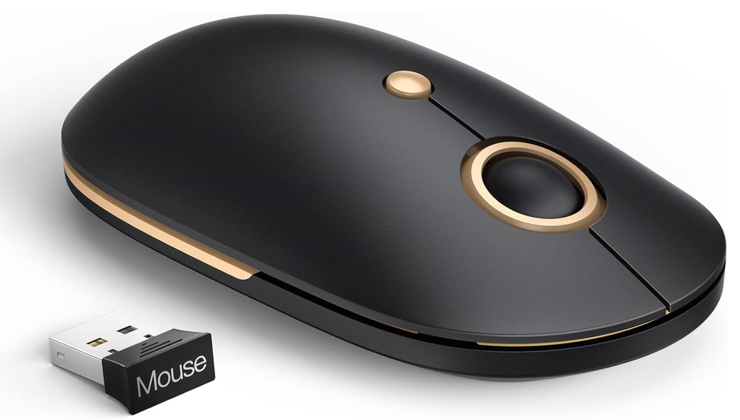 Wireless Mouse, 2.4G Laptop Mouse, Silent Slim Mouse, Computer Mouse with 5 Level Adjustable DPI for PC Laptop Mac MacBook, Black & Gold