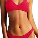 ZAFUL Women's Solid Spaghetti Strap Bralette Bikini Set Two Piece Swimsuit, L Red
