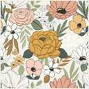 HAOKHOME Vintage Large Floral Peel and Stick Wallpaper Removable Daisy Leaf Mushroom/Sand/Oliva Vinyl Self Adhesive Mural 17.7in x 9.8ft