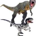 Gemini&Genius Tyrannosaurus Rex and Velociraptor Set with Movable Jaw Dinosaur Toys Dinosaur World Action Figures Birthday Gift Toys and Cake Topper for Kids 3-12 Years Old