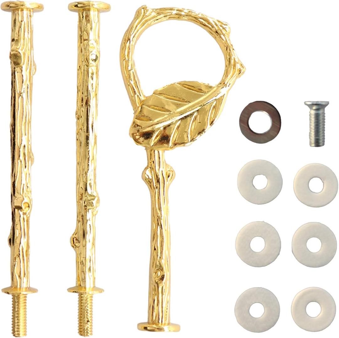 3 Tier 14" Heavy Metal Cake Stand Holder Fruit Plate Stand Fitting Hardware Rod (Golden_Leaves)