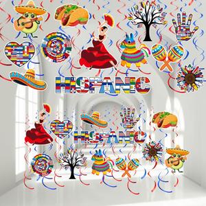 2 x Blosssound 54 Pcs Hispanic Heritage Month Swirls Decorations Latin American Hanging Swirls Spanish Classroom Ceiling Streamers Decor for National Hispanic Heritage Festival Party Supplies