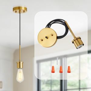 Luvkczc Pendant Light Kit, E26 Lamp Socket Vintage DIY Pendant Light Cord, Semi Ceiling Hanging Light Fixtures, Adjustable Hanging Light Kit for Kitchen Island, Dining Room, Bedroom(Gold)