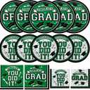 Gatherfun Graduation Party Supplies Dinnerware Set green Disposable dinner paper plates dessert paper plates and Napkins for Congrats Grad Party Decorations, Serve 50