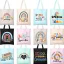12 Pcs Speech Pathologist Gifts for Women Speech Language Therapy Gifts SLP Canvas Tote Bags Reusable Grocery Shopping Bag for Pathologist Therapist Coworkers Party Favors Supply