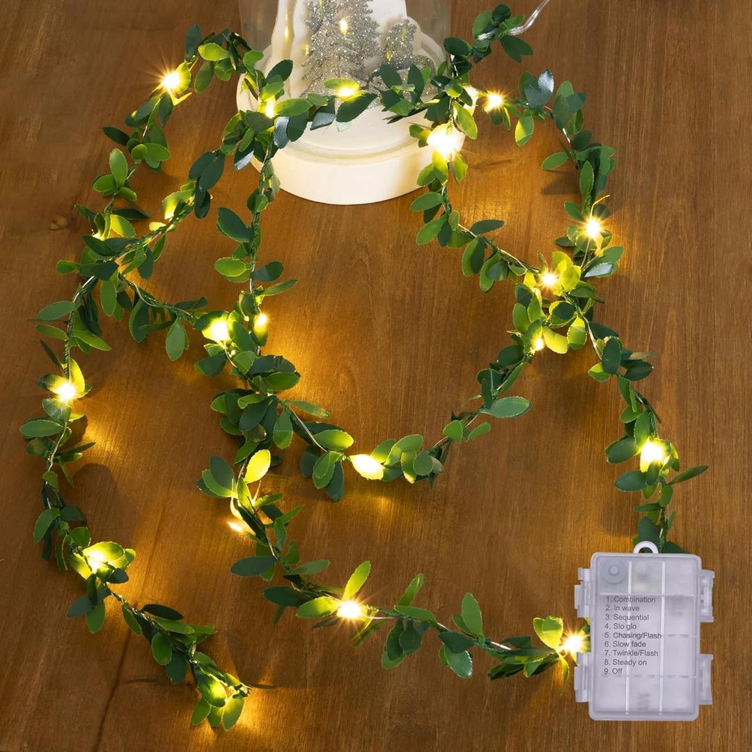 String Lights 2 Pack Artificial Ivy Vines with Lights 8 Light Modes Each 6.5Ft 20 LED Fake Vines with Fairy Lights Green Leaves Vines String Lights for Bedroom Room Garden Party Decor (Warm White)