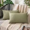 MIULEE Pack of 2 Decorative Outdoor Solid Waterproof Throw Pillow Covers Faux Linen Garden Farmhouse Cushion Cases for Patio Tent Balcony Couch Sofa 12x20 inch Light Olive Green (20" x 12" (Pack of 2))