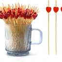 120 pcs 5.9 in long Red heart Bamboo Cocktail, Heart Toothpicks for Appetizers, Natural Bamboo Food Picks for Valentines Day,Propose Marriage,Wedding Party.