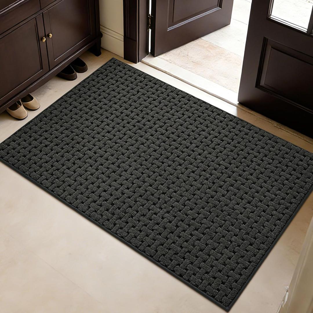 Door Mat Indoor Entrance 32x48, Non-Slip Washable Doormats Entry Way Mats, Dirt Resistant and Absorbent Welcome Mat, Easy Clean Low-Profile Doormat, Front Door, Inside Entrance, Dark Grey