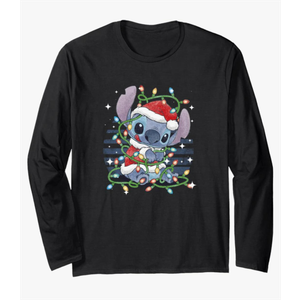 Disney Lilo & Stitch Christmas Tangled Lights Portrait Long Sleeve T-Shirt.L