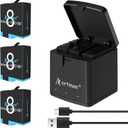 Artman Battery 1500mAh for GoPro Hero 8/7/6/5 Black and 3-Channel LED USB Charger Fully Compatible with GoPro Hero 8 Battery and Charger (3-Pack)