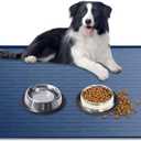 Large Dog Mat for Food and Water, 31.8"x23.8" Silicone Pet Feeding Mats, Waterproof Dog Bowl Mat with High Edges to Prevent Water and Food Spills, Dark Blue