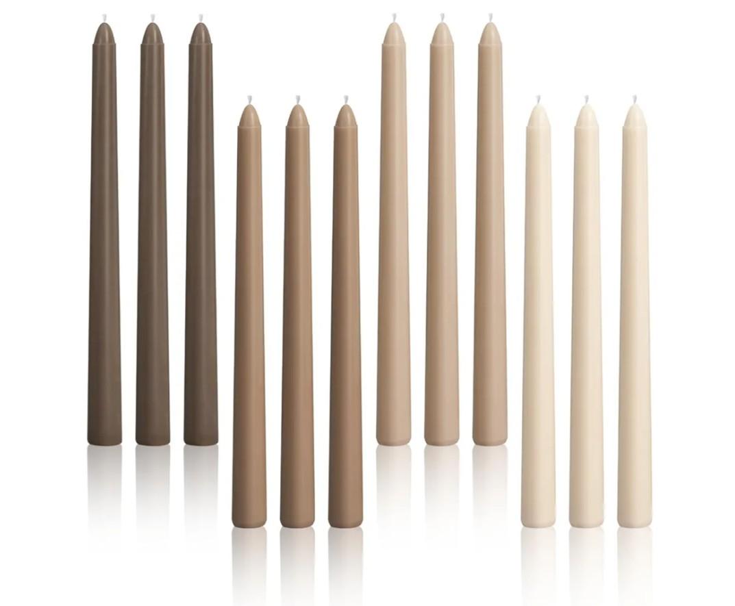 Viyffo 10-Inch Taper Candles, 12-Pack – Smokeless & Unscented Long Burning Taper Candlesticks, Hand-Poured Candles for Home Décor, Weddings & Dinner, Brown