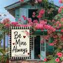 Valentines Day Garden Flag 12x18 Inch Double Sided Burlap Flag Be Mine Always Romantic Floral Heart Buffalo Plaid Outdoor Decor for Yard Patio