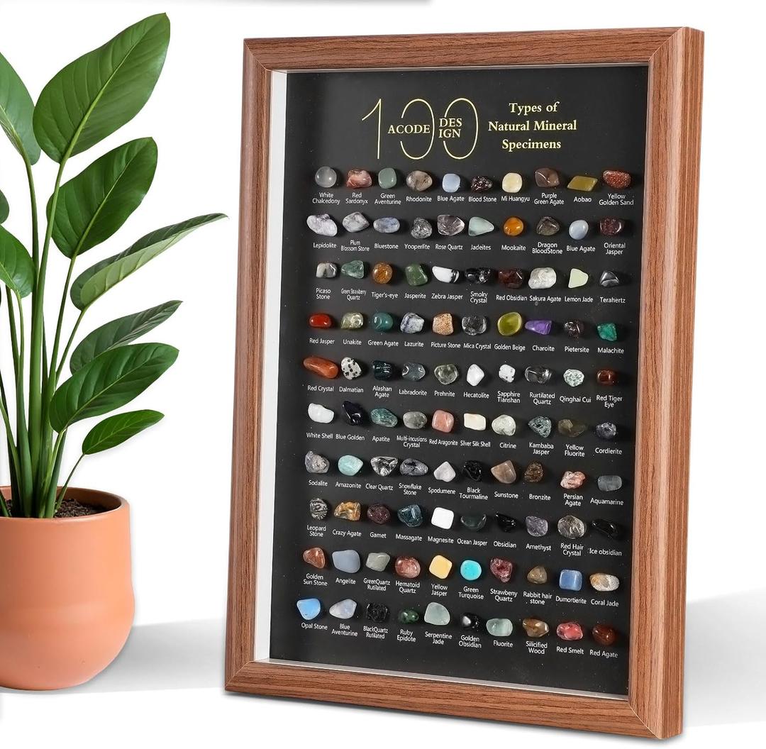 DoubleFill 100 Pcs Crystals and Healing Stones Bulk Natural Mineral Specimen Shadow Box Polished Multicolor Healing Stone Set Collection for Home Decoration and Gift Giving