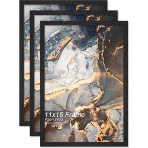 Fxojyvo Engineered Wood 11x16 Picture Frame Set of 3, Black Frame for 11 x 16 Inch Picture Poster Photo, Light Weight 11 by 16 Frame with Wood-grain for Wall - 3 Pack/ Black/ 11 x16