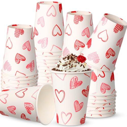Jingmore 50 Pcs Valentine's Day Paper Cups 12 oz Valentines Coffee Cups Disposable Heart Paper Cup Hot Chocolate Tea Drinkware for Galentine's Day Party Coffee Bar Supplies(Line Style)