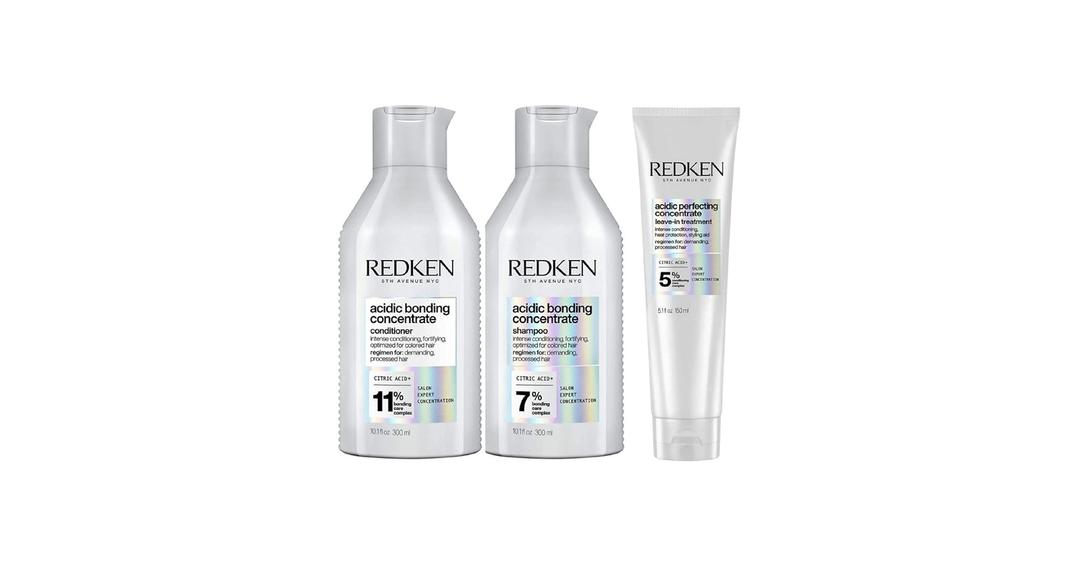 Redken Acidic Bonding Concentrate Mini Kit – Strengthening Shampoo, Conditioner & Leave In Treatment for Damaged Hair, Reduces Breakage & Split Ends, Travel Size