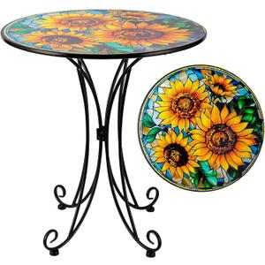 Sunflower Side Table Outdoor, 18 Inch Metal Accent Table, Indoor Small Round End Tables, Plant Stand Tables for Outside Yard Balcony Garden Bedside, round, 18-inch diameter, 19.5-inch height