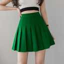 TONCHENGSD Women's High Waist Pleated Mini Skirt Skater Tennis Skirt (Green, XL)