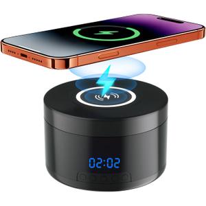 Smart Security Camera - 1080P Indoor Cameras for Home Security - Pet/Dog Camera with Motion Tracking - 15W Fast Phone Charger - Digital Clock (Ink Black)