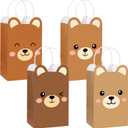 24Pcs Brown Bear Theme Party Favor Bags Bear Shaped Goodie Bags Candy Bag for Bears Birthday Party Decor Cute Bears Gift Treat Bag with Handle for Woodland Parties Kids Boys Girls Baby Shower Supplies