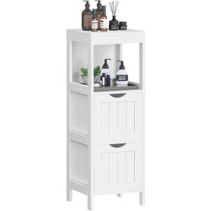 VASAGLE Storage Cabinet, Storage Organizer Rack Stand for Bathroom, Living Room, Multifunctional Corner Unit, 2 Drawers, 35 Inches in Height, White UBBC42WT