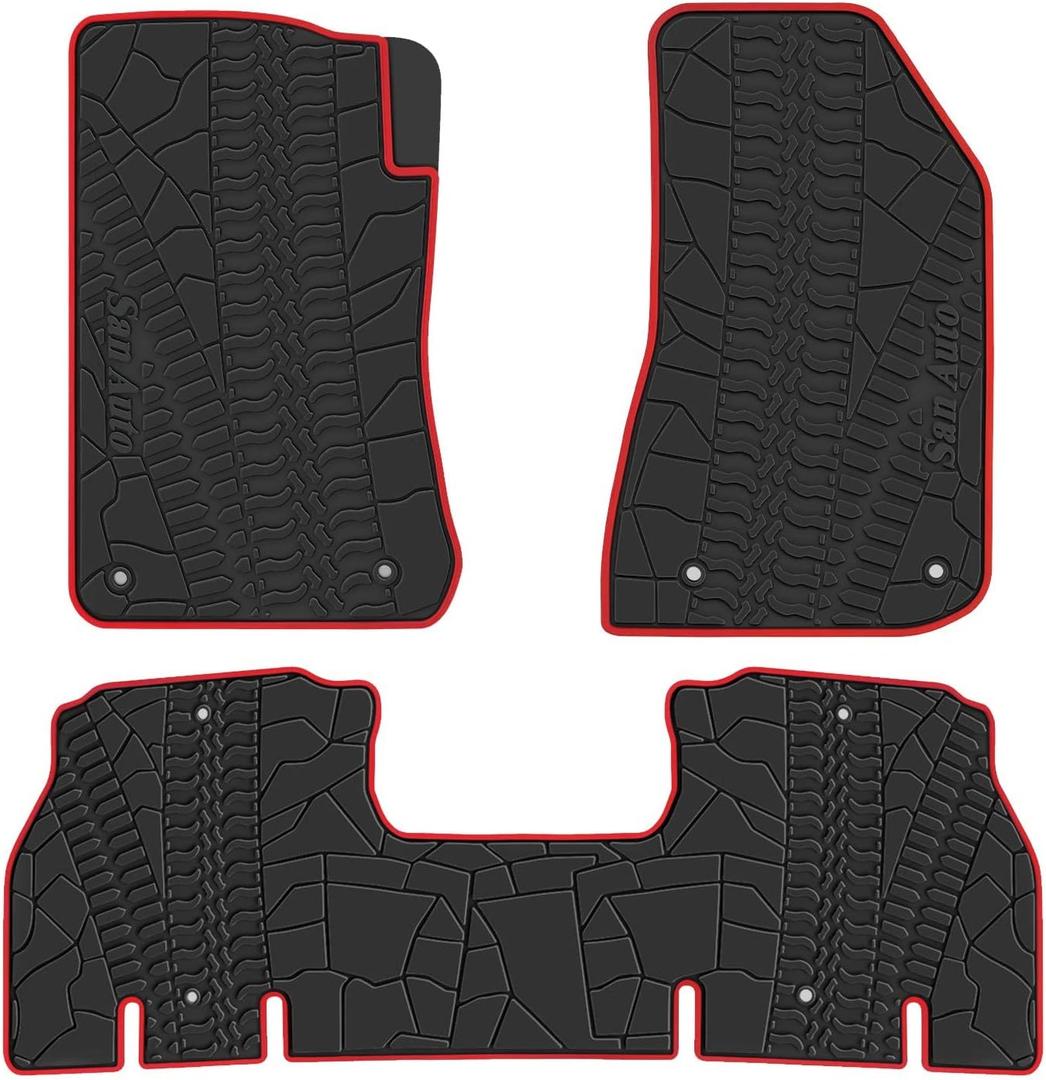 Car Floor Mat for Jeep Wrangler JL 4x4 Door Sahara Rubicon 2018-2025 Custom Fit Black Red Rubber Auto Floor Liner Mat All Weather Heavy Duty - Not Fit 4XE