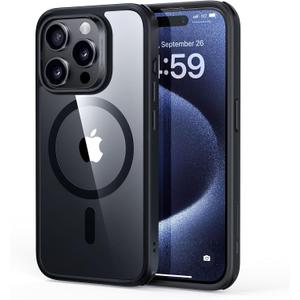 ESR for iPhone 15 Pro Max Case, Compatible with MagSafe, Shockproof Military-Grade Protection, Scratch-Resistant Back, Magnetic Phone Case for iPhone 15 Pro Max, Classic Hybrid Case, Clear Black