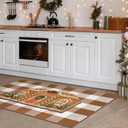 Dunzy 2 Pcs Christmas Gingerbread House Door Mat Combo Set 16.9 x 29.5 Coir Welcome Door Mat and 27.5 x 43.3 Brown and White Plaid Rug for Christmas Porch Decor Outdoor Farmhouse Entryway Foyer