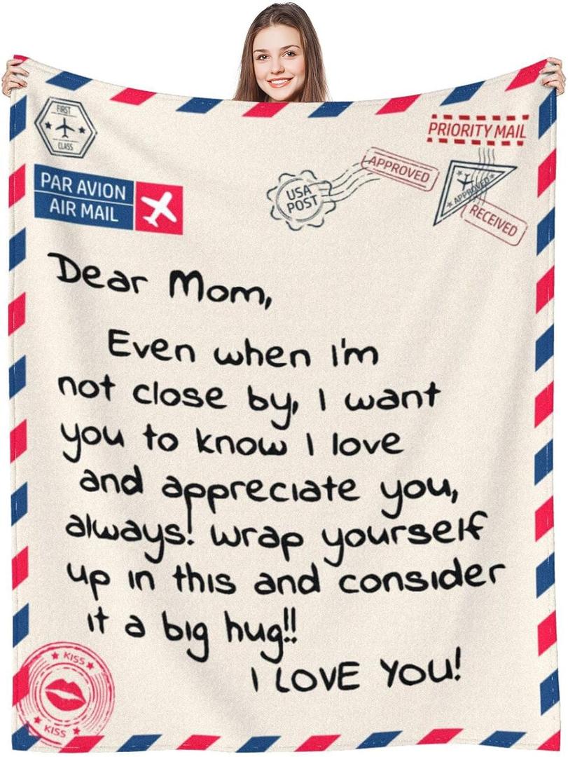 Mom Blankets Gift Birthday for Mom from Daughter Son, Dear Mom Throw Blanket for Anniversary, Mother's Day, Super Soft Flannel Throw Blankets for Christmas Valentines Day for Bed Couch (50x60)