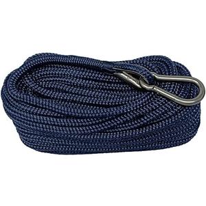 RainierSupplyCo Boat Anchor Rope - Double Braided Marine Rope Anchor Line - 50 ft x 1/4 Inch Nylon Boating Line with 316 Stainless Steel Thimble and Heavy Duty Marine Grade Snap Hook - Navy Blue