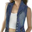 Women's Slim All-match Lapel Blue Denim Vest Jacket Vest (Blue, S) … (Blue, S)